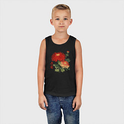 Майка детская хлопок Красные хризантемы, цвет: черный — фото 2
