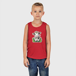 Майка детская хлопок Коровка в весенних цветах, цвет: красный — фото 2