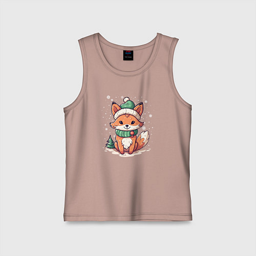 Детская майка Милая новогодняя лисичка / Пыльно-розовый – фото 1