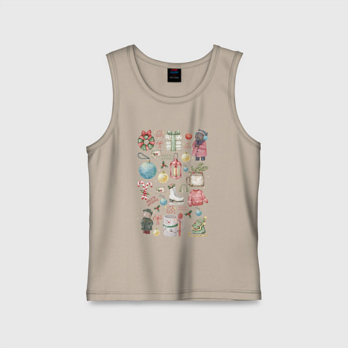 Детская майка Новогодние зарисовки / Миндальный – фото 1