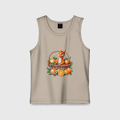 Детская майка Оранжевый дракон 2024 как мандарин в корзинке / Миндальный – фото 1
