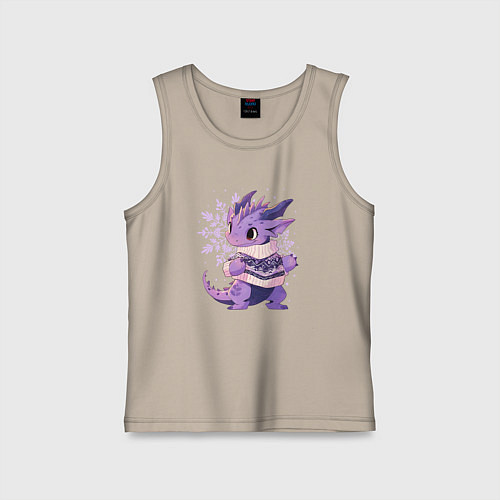 Детская майка Фиолетовый дракон в свитере / Миндальный – фото 1