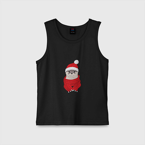 Детская майка Выдра в красной шапочке и шарфике / Черный – фото 1