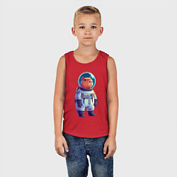 Майка детская хлопок Капибара бравый космонавт, цвет: красный — фото 2