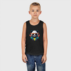 Майка детская хлопок Стильная панда в очках, цвет: черный — фото 2