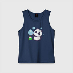 Майка детская хлопок Панда и мыльные пузыри, цвет: тёмно-синий