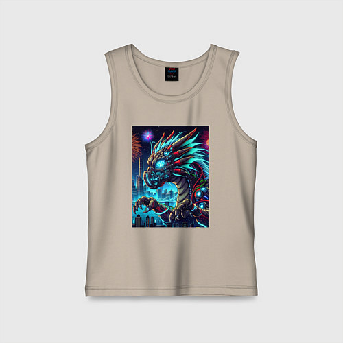 Детская майка Cyber dragon - ai art neon / Миндальный – фото 1