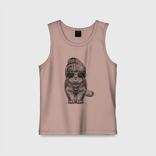 Детская майка Котенок манул хипстер / Пыльно-розовый – фото 1