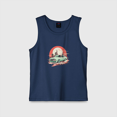 Детская майка Старое авто на оранжевом небесном фоне / Тёмно-синий – фото 1