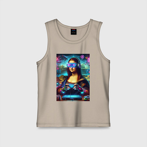 Детская майка Mona Lisa is an avid gamer - cyberpunk / Миндальный – фото 1