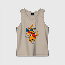 Майка детская хлопок Карп кои на волнах, цвет: миндальный