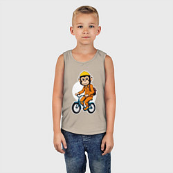 Майка детская хлопок Обезьяна на велосипеде, цвет: миндальный — фото 2