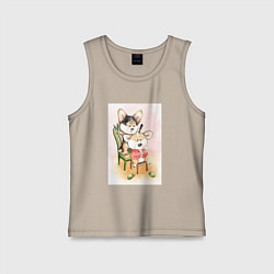 Майка детская хлопок Корги парикмахер, цвет: миндальный