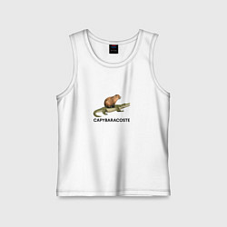 Майка детская хлопок Капибара на крокодиле пародия, цвет: белый