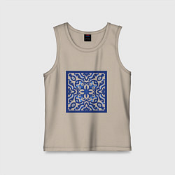 Майка детская хлопок Азулежу синий узор, цвет: миндальный