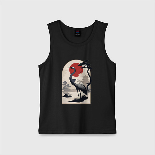 Детская майка Журавль в японском стиле / Черный – фото 1