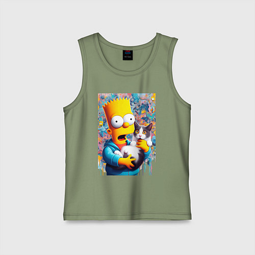 Детская майка Bart Simpson with a kitten - ai art / Авокадо – фото 1