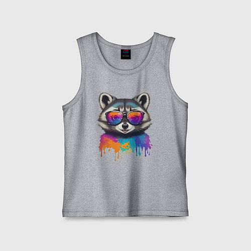 Детская майка Арт енот в очках / Меланж – фото 1