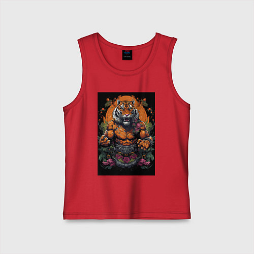 Детская майка Тигр Муай Тай в стойке / Красный – фото 1