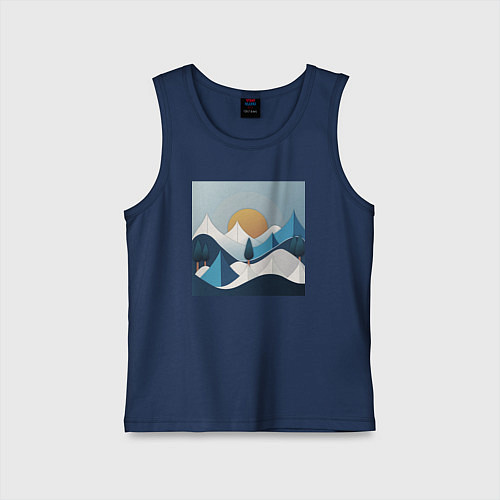 Детская майка Горный пейзаж - абстракция с горами / Тёмно-синий – фото 1