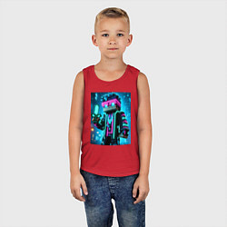 Майка детская хлопок Minecraft - neon character ai art, цвет: красный — фото 2