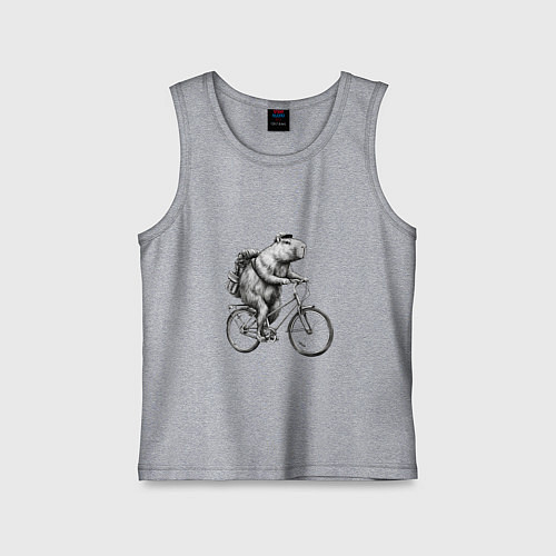 Детская майка Капибара на велосипеде в черном цвете / Меланж – фото 1