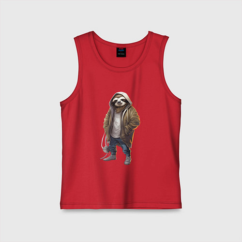 Детская майка Ленивец с капюшоном / Красный – фото 1