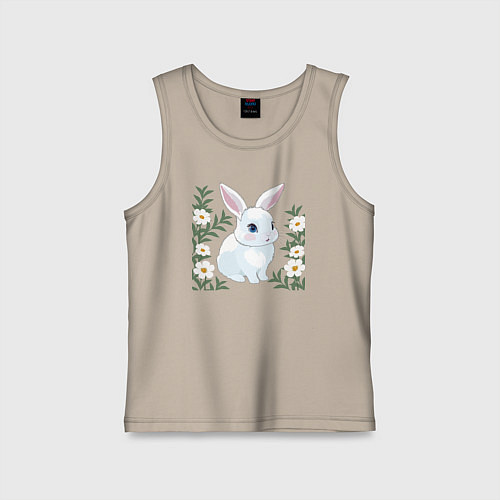 Детская майка Милый зайчонок на фоне цветов / Миндальный – фото 1