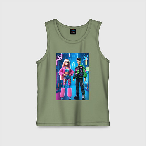 Детская майка Барби и Кен в ночном городе - нейросеть / Авокадо – фото 1