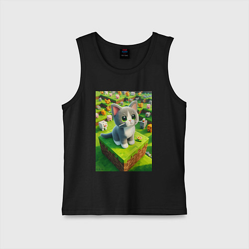 Детская майка Funny kitten - Minecraft ai art / Черный – фото 1