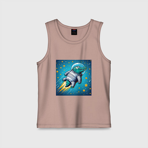 Детская майка Крокодил летит в космосе / Пыльно-розовый – фото 1