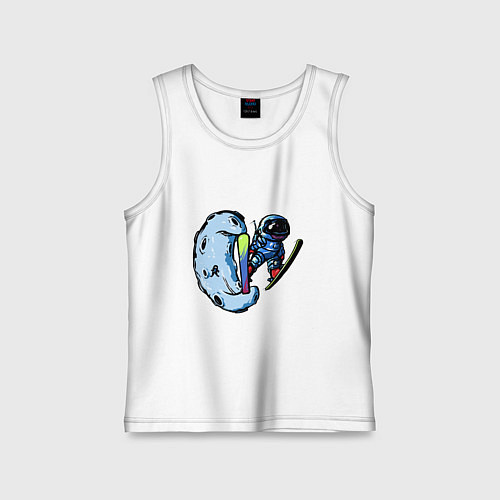 Детская майка Прыжок космонавта на лыжах с Месяца / Белый – фото 1