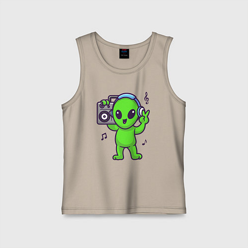 Детская майка Пришелец с магнитофоном / Миндальный – фото 1