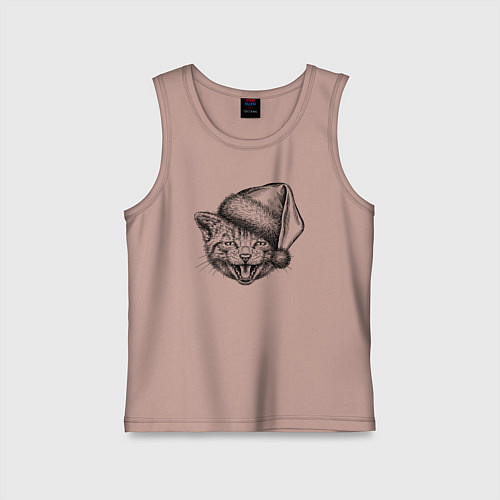 Детская майка Новогодний котенок в колпаке / Пыльно-розовый – фото 1