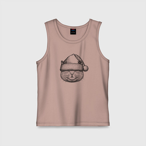 Детская майка Кот Дед Мороз / Пыльно-розовый – фото 1