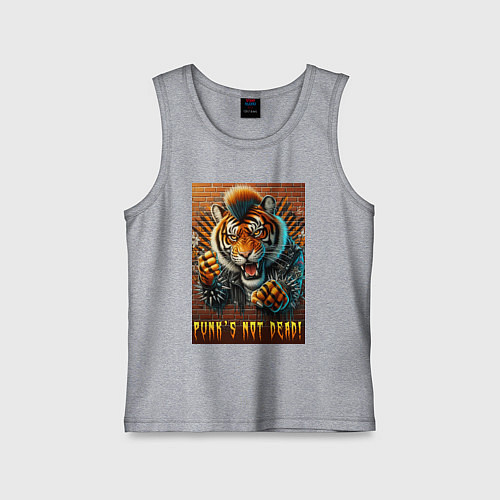 Детская майка Punks not dead - motto tiger / Меланж – фото 1