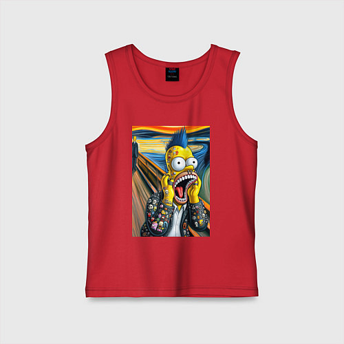 Детская майка Гомер Симпсон кричит - мем нейросеть / Красный – фото 1