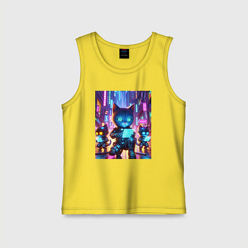 Детская майка Продвинутые кибер котята - неоновое свечение / Желтый – фото 1