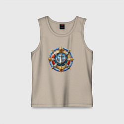 Майка детская хлопок Морской якорь в спасательном круге, цвет: миндальный