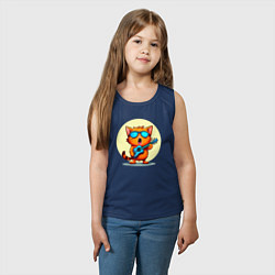 Майка детская хлопок Рыжий кот с гитарой поет песню, цвет: тёмно-синий — фото 2