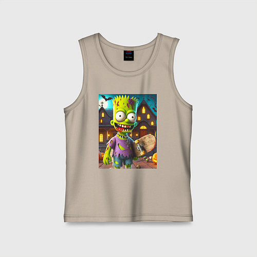 Детская майка Зомби Барт Симпсон - нейросеть / Миндальный – фото 1