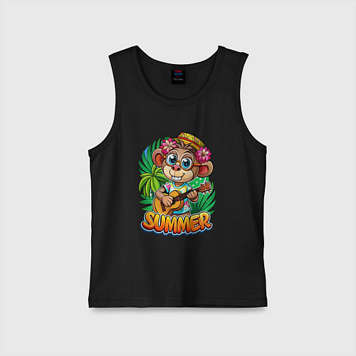 Детская майка Обезьянка с гитарой летний вайб / Черный – фото 1