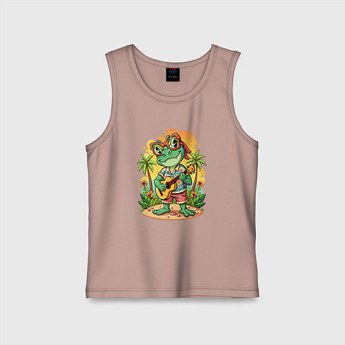 Детская майка Лягушка с гитарой жаркое лето / Пыльно-розовый – фото 1