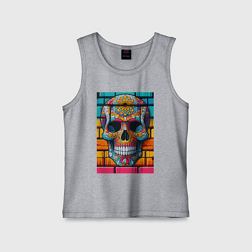 Детская майка Череп - граффити от нейросети / Меланж – фото 1