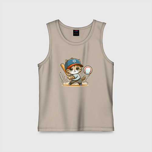 Детская майка Котёнок крутой баттер бейсбольной команды - нейрос / Миндальный – фото 1