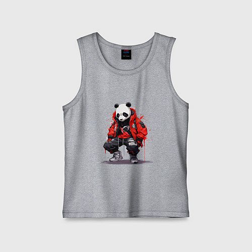 Детская майка Модная панда в красной куртке / Меланж – фото 1