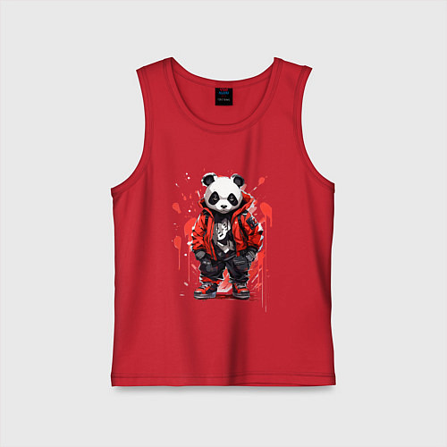 Детская майка Модная панда в красной куртке / Красный – фото 1