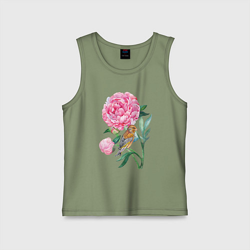 Детская майка Ветка пионов / Авокадо – фото 1