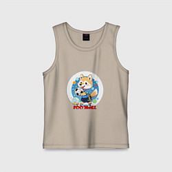 Майка детская хлопок Круглый стикер футболист, цвет: миндальный