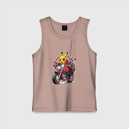 Детская майка Пикачу мчится на мотоцикле / Пыльно-розовый – фото 1